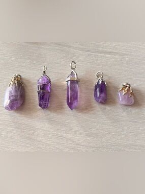 5 Amethyst Crystal Pendants